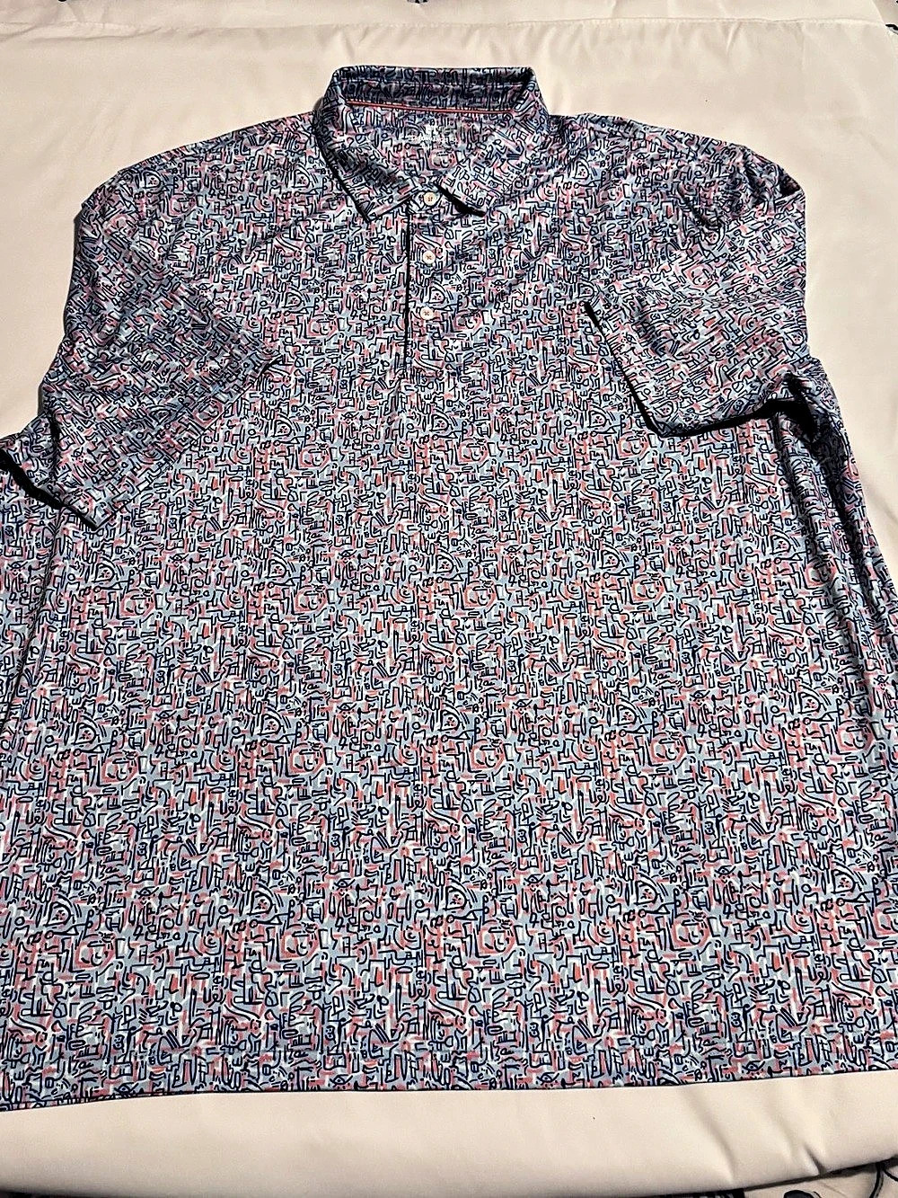 Maelreg  Men's Abstract Print Polo in Blue & Red Like New